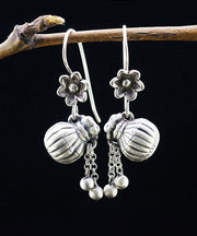 Vintage Silk Sterling Silver Floral Pocket Tassel Drop Earrings