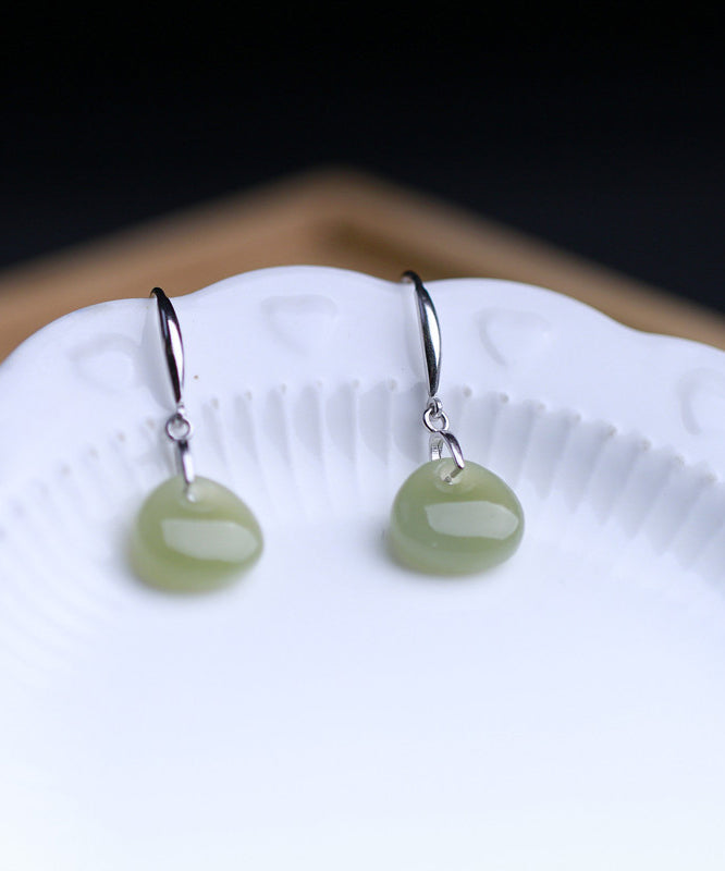 Vintage Silk Sterling Silver Jade Drop Earrings