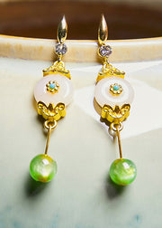 Vintage White Jade Fine Zircon Drop Earrings