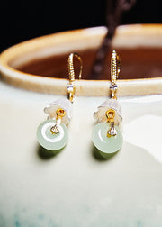 Vintage White Lily Of The Valley Fine Jade Drop Earrings