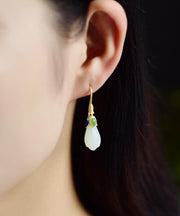 Vintage White Paitings Silver Jade Drop Earrings