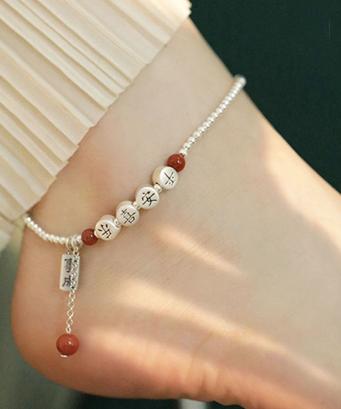 Vintage White Silver Silver Agate Tassel Anklets