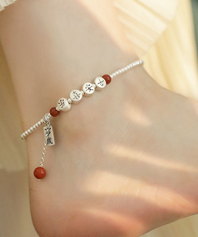 Vintage White Silver Silver Agate Tassel Anklets