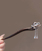 Vintage Woodiness Pearl Lotus Tassel Hairpin