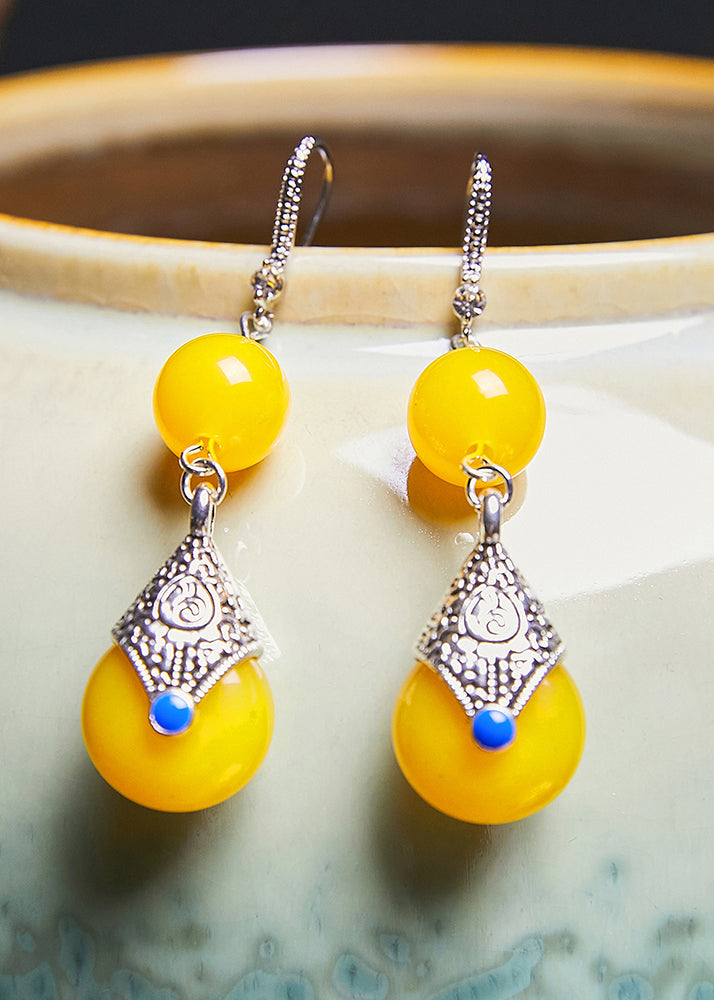 Vintage Yellow Beeswax Zircon Drop Earrings 2024 new style