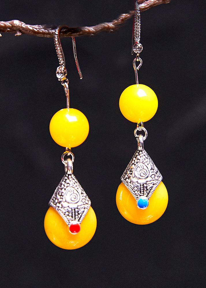 Vintage Yellow Beeswax Zircon Drop Earrings 2024 new style