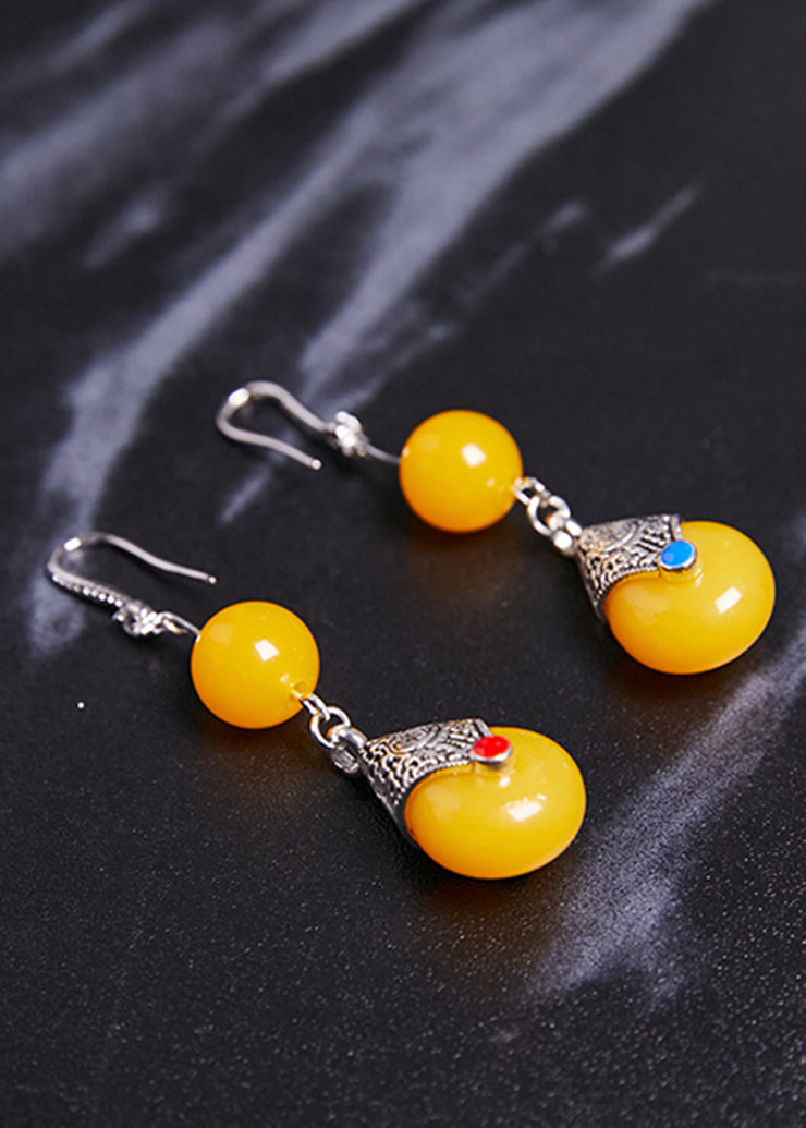 Vintage Yellow Beeswax Zircon Drop Earrings 2024 new style