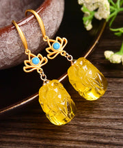 Vintage Yellow Overgild Beeswax Abver A Mythical Wild Animal Drop Earrings