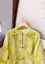 Vintage Yellow Tasseled Button Print Silk Coat Fall