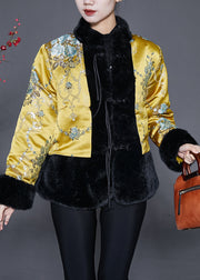 Vintage Yellow Tasseled Patchwork Faux Fur Jacket Winter