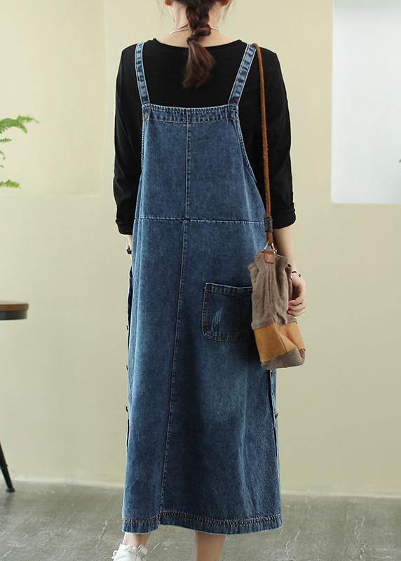 Vivid denim blue tunic dress Slash neck Hole Maxi Dress - bagstylebliss