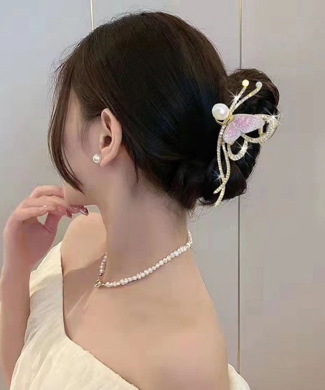 Vogue Black Alloy Zircon Pearl Embroidery Butterfly Hairpin