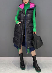 Vogue Black Hooded Patchwork Canada Goose Long Vest Winter