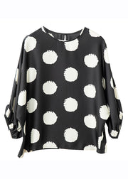 Vogue Black O-Neck Dot Print Top Fall