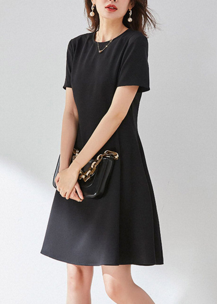 Vogue Black O-Neck Solid Mid Dress Summer