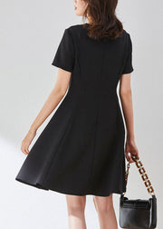 Vogue Black O-Neck Solid Mid Dress Summer