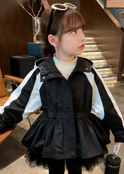 Vogue Black Tulle Wrinkled Patchwork Girls Hoodie Coat Fall