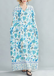 Vogue Blue Print Cotton Holiday Maxi Dresses Summer