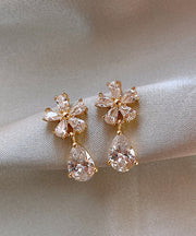 Vogue Copper Overgild Zircon Floral Water Drop Drop Earrings