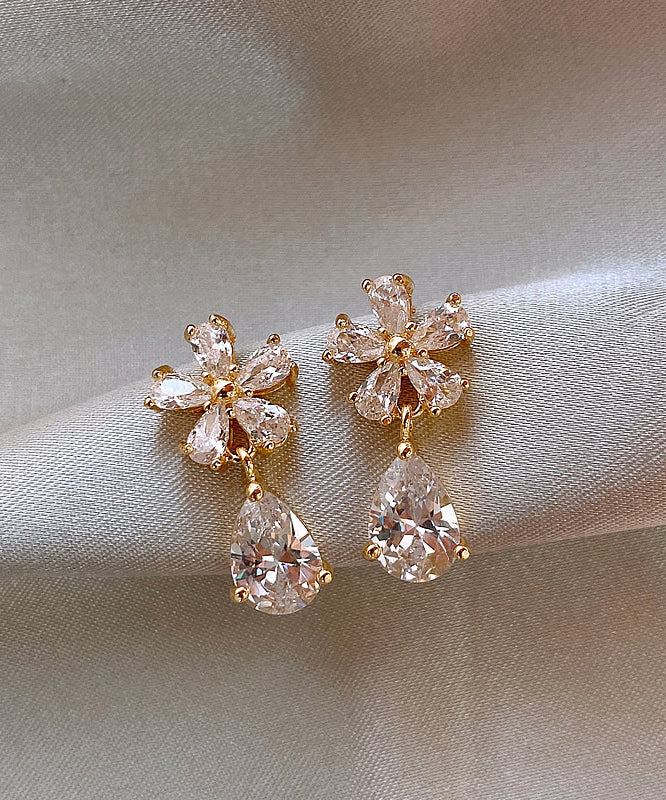 Vogue Copper Overgild Zircon Floral Water Drop Drop Earrings