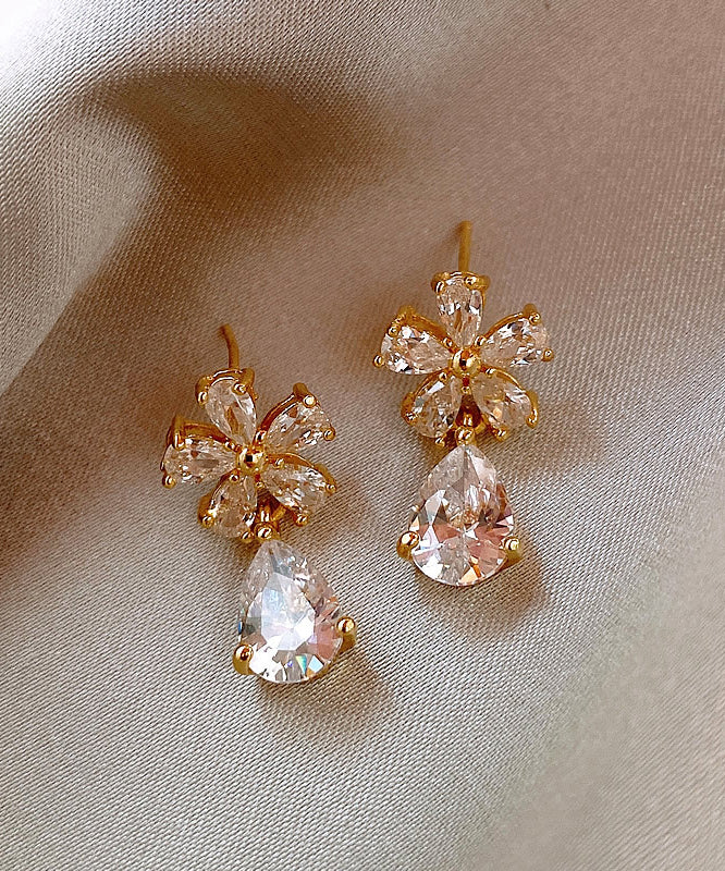 Vogue Copper Overgild Zircon Floral Water Drop Drop Earrings