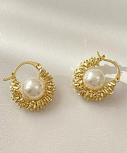 Vogue Gold Copper Alloy Asymmetrical Pearl Hoop Earrings