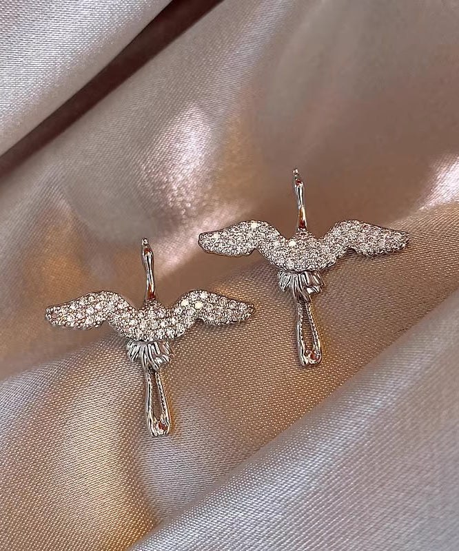 Vogue Gold Stainless Steel Zircon Crane Stud Earrings