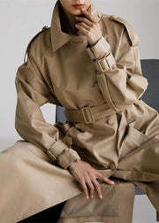 Vogue Khaki Peter Pan Collar Button Pockets Cotton Trench Coats Long Sleeve