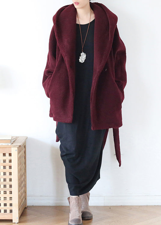 Vogue Mulberry Button Pockets Woolen Hooded Coats Long Sleeve