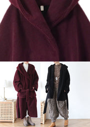 Vogue Mulberry Button Pockets Woolen Hooded Coats Long Sleeve