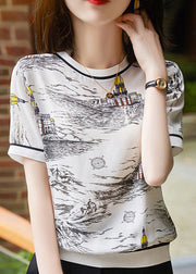 Vogue O-Neck Print Silk T Shirt Short Sleeve