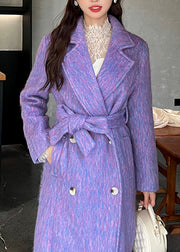 Vogue Purple Pockets Patchwork Long Woolen Coats Winter