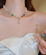 Vogue Rainbow Alloy Crystal Pearl Square Pendant Necklace