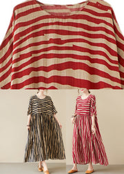 Vogue Red Striped O-Neck Long Dresses Short Sleeve