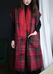 Vogue Red V Neck Plaid Button Warm Fleece Waistcoat Winter