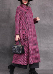 Vogue Rose Stand Collar Asymmetrical Plaid Button Woolen Maxi Coats Spring