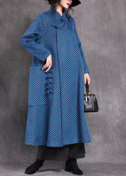 Vogue Rose Stand Collar Asymmetrical Plaid Button Woolen Maxi Coats Spring