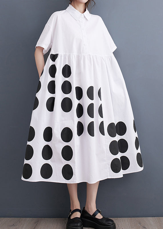 Vogue White Peter Pan Collar Dot Print Maxi Dress Summer