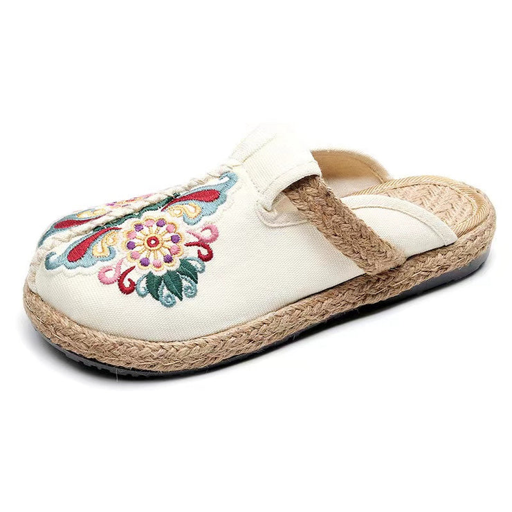 Women Retro Embroidered Floral Shoes flip flop