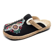 Women Retro Embroidered Floral Shoes flip flop