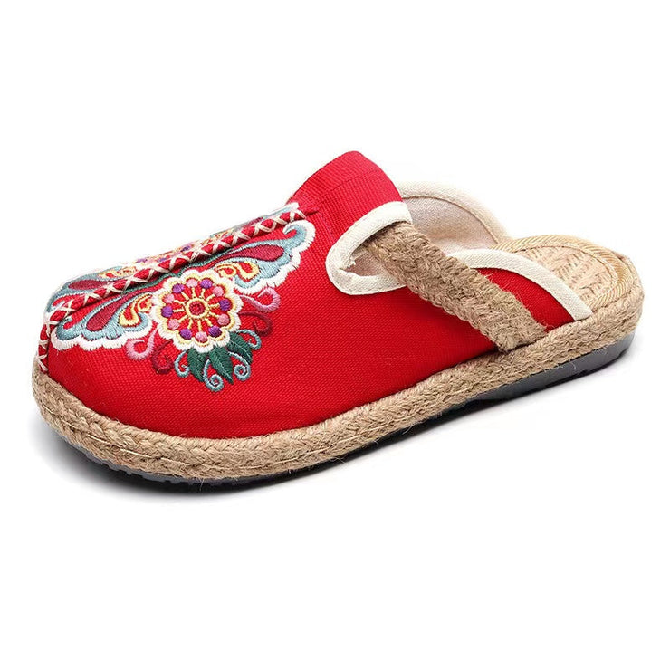 Women Retro Embroidered Floral Shoes flip flop