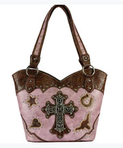 Western Style Hardware Diamond Cross Satchel Bag Handbag