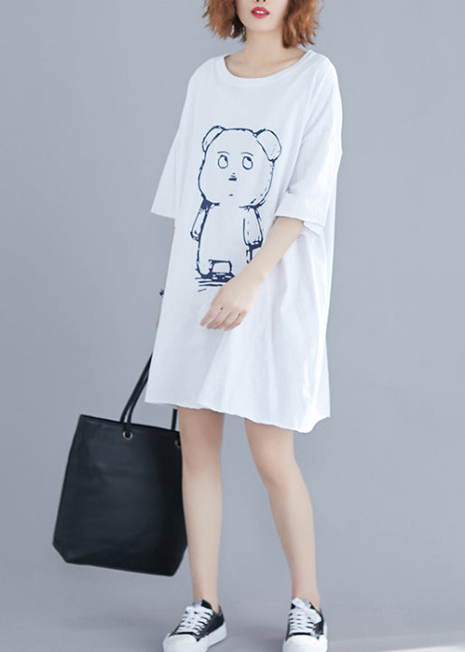 White Bear Print Cotton Holiday Dress Oversized Summer