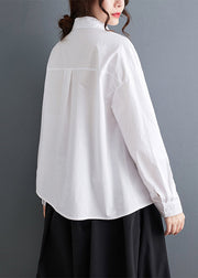 White Button Cotton Blouse Peter Pan Collar Long Sleeve