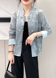 White Button Patchwork Blouse Stand Collar Long Sleeve