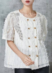 White Chiffon Shirts Double Breast Zircon Summer