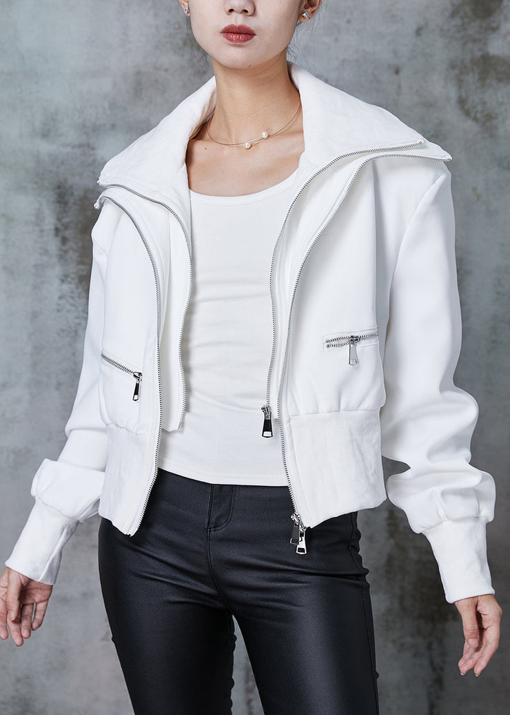 White Cotton Fake Two Piece Coats Double Zipper Spring