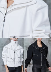 White Cotton Fake Two Piece Coats Double Zipper Spring