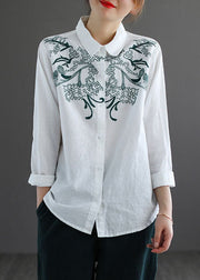 White Cotton Shirt Top Embroideried Oversized Long Sleeve