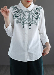 White Cotton Shirt Top Embroideried Oversized Long Sleeve